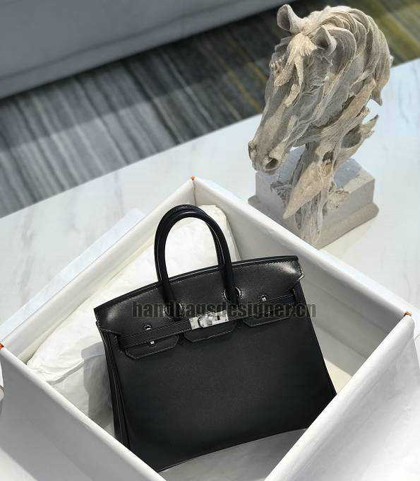 Hermes Birkin 25cm Bag Black Original Box Calfskin Leather Silver Metal-2