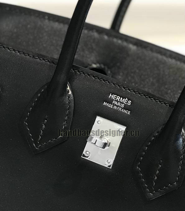 Hermes Birkin 25cm Bag Black Original Box Calfskin Leather Silver Metal-6