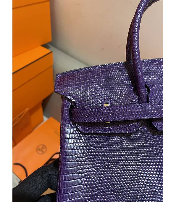Hermes Birkin 25cm Bag Purple Real Lizard Leather Golden Metal-1