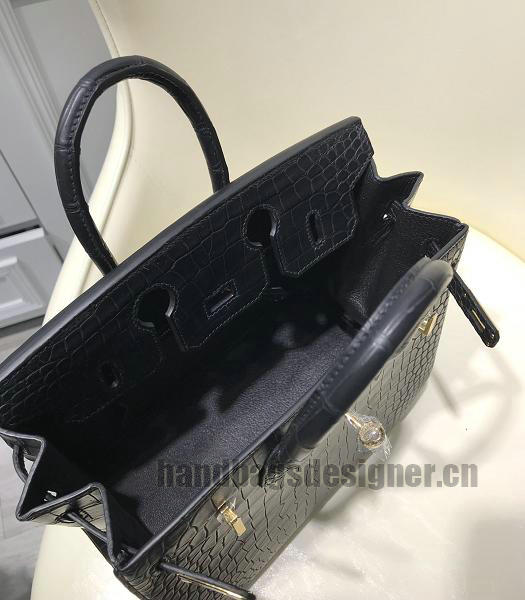 Hermes Birkin 25cm Black Real Croc Leather Golden Metal Top Handle Bag-4