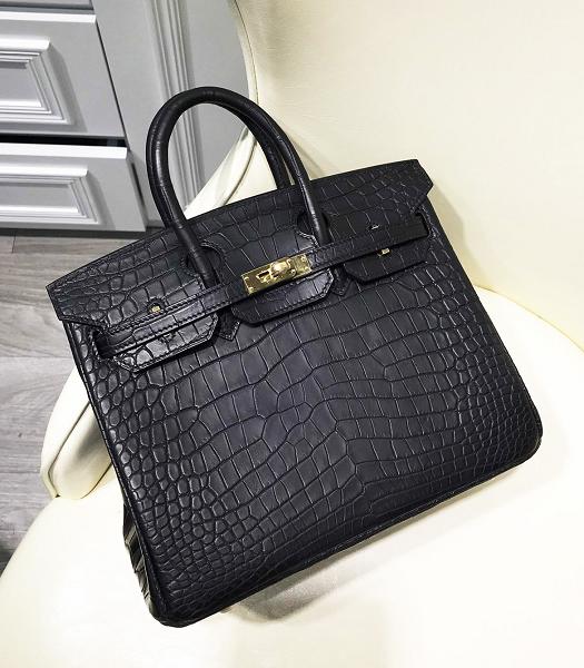 Hermes Birkin 25cm Black Real Croc Leather Golden Metal Top Handle Bag