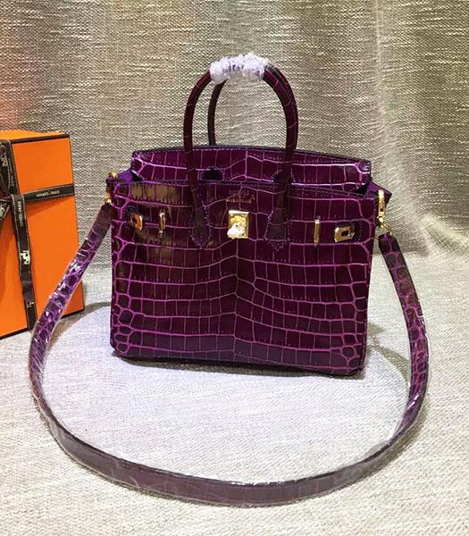 Hermes Birkin 25cm Purple Croc Veins Leather Top Handle Bag