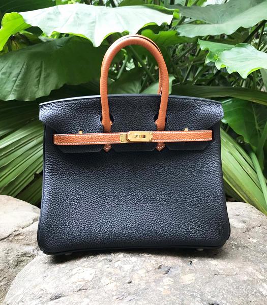 Hermes Birkin 25cm Top Handle Bag Black/Brown Imported Togo Leather Golden Metal