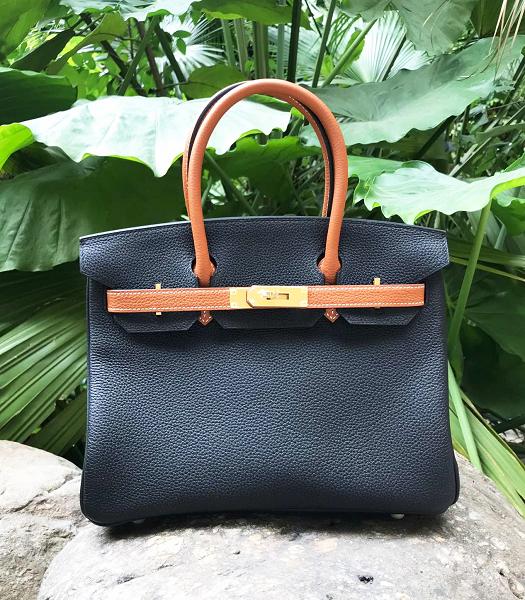 Hermes Birkin 30cm Bag Black/Brown Imported Togo Leather Golden Metal