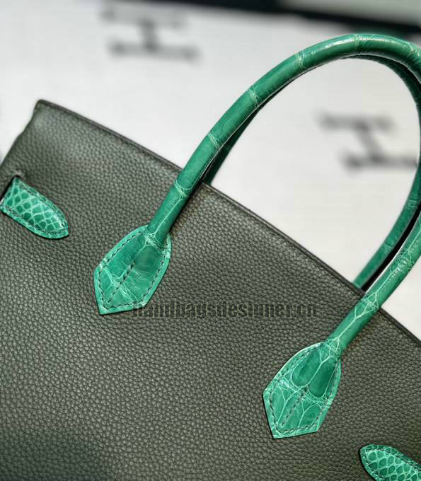 Hermes Birkin 30cm Bag Green Original Real Croc Leather With Army Green Togo Leather Golden Metal-3