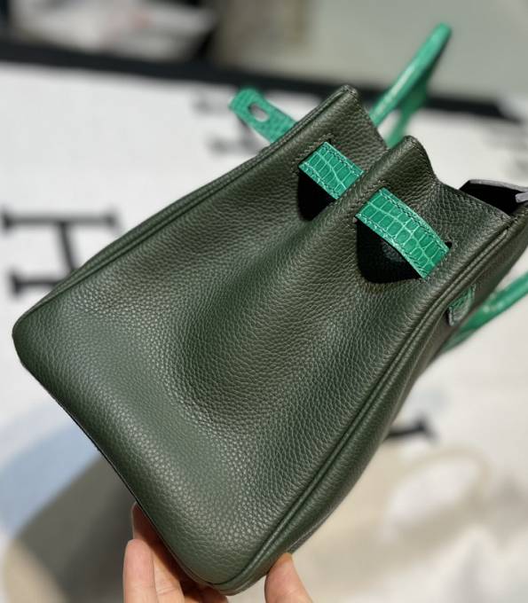 Hermes Birkin 30cm Bag Green Original Real Croc Leather With Army Green Togo Leather Golden Metal-7