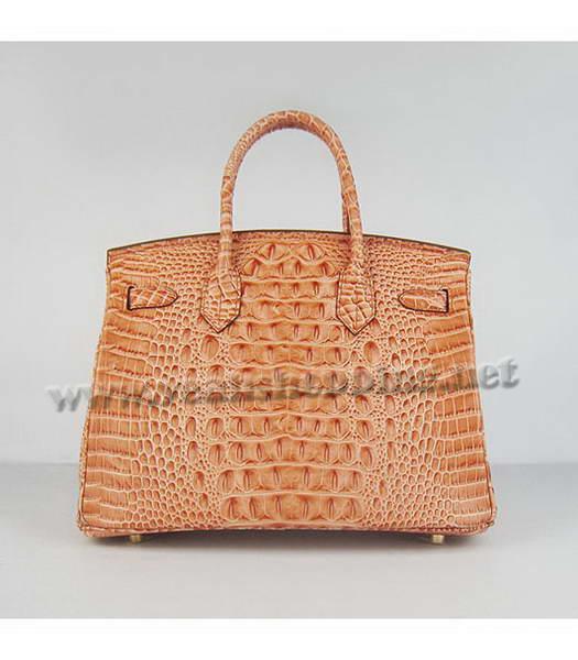 Hermes Birkin 30cm Bag Orange Croc Head Veins Leather Golden Metal-2