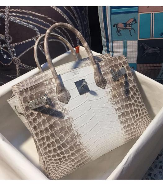 Hermes Birkin 30cm Bag White/Grey Real Croc Leather Diamond Buckle