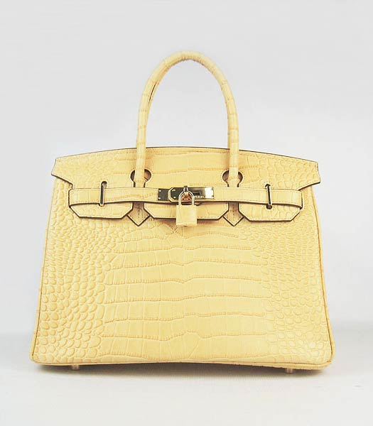 Hermes Birkin 30cm Bag Yellow Croc Veins Leather Golden Metal