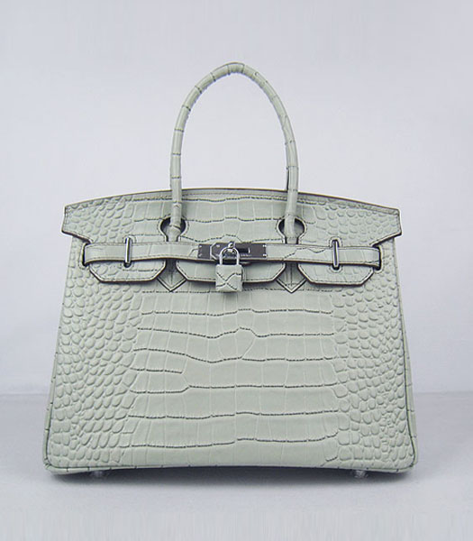Hermes Birkin 30cm Crocodile Veins Handbags in Silver Grey Calfskin (Silver) 