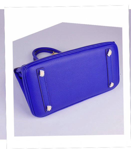 Hermes Birkin 30cm Electric Blue Calfskin Leather Bag Golden Metal-4