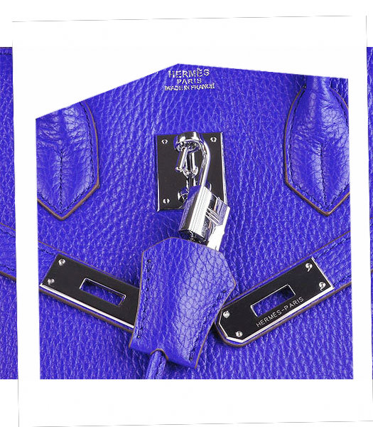Hermes Birkin 30cm Electric Blue Calfskin Leather Bag Silver Metal-5