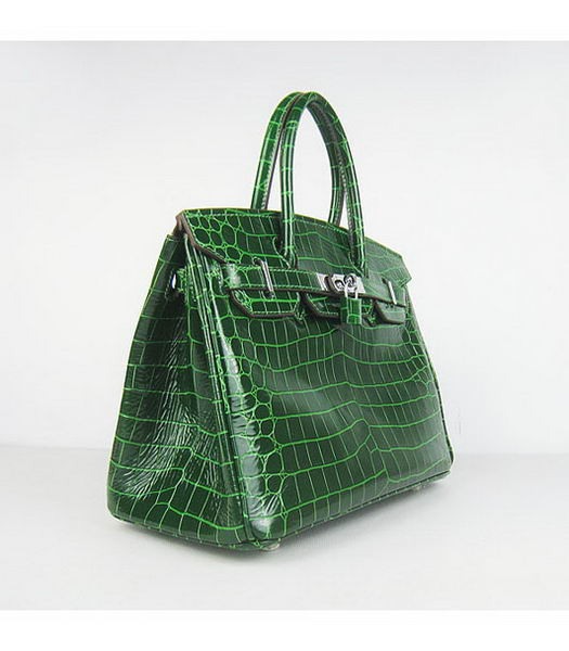 Hermes Birkin 30cm Green Crocodile Veins Handbags Silver Metal-1
