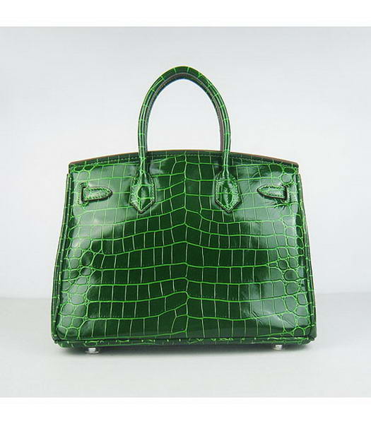 Hermes Birkin 30cm Green Crocodile Veins Handbags Silver Metal-2