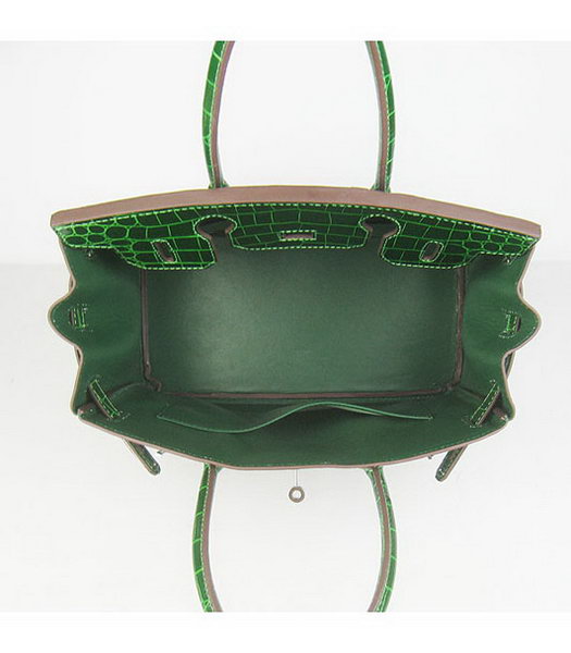 Hermes Birkin 30cm Green Crocodile Veins Handbags Silver Metal-5