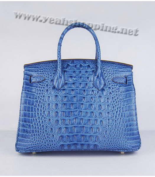 Hermes Birkin 30cm Handbag Croc Head Veins Dark Blue Leather Gold Metal-2