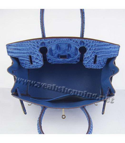 Hermes Birkin 30cm Handbag Croc Head Veins Dark Blue Leather Gold Metal-5