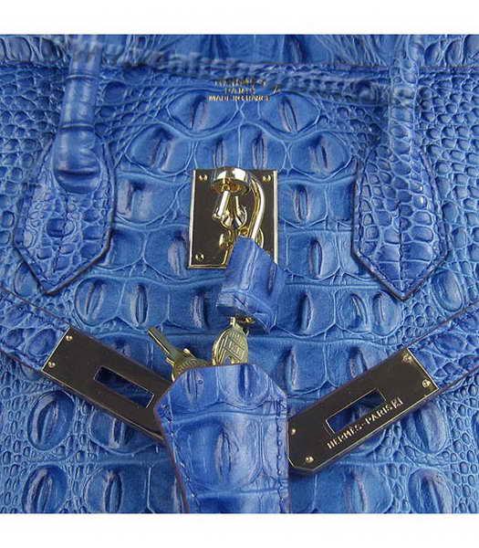 Hermes Birkin 30cm Handbag Croc Head Veins Dark Blue Leather Gold Metal-6