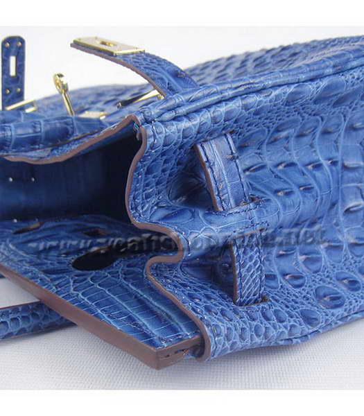 Hermes Birkin 30cm Handbag Croc Head Veins Dark Blue Leather Gold Metal-7