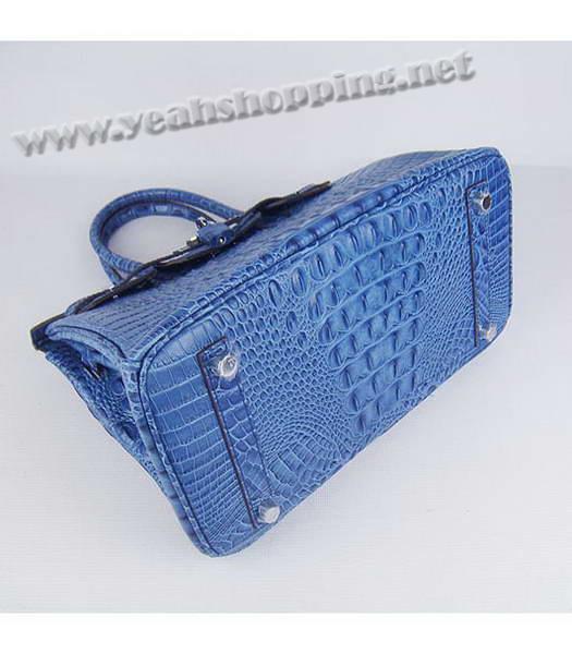 Hermes Birkin 30cm Handbag Croc Head Veins Dark Blue Leather Silver Metal-4
