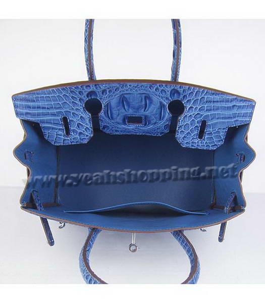 Hermes Birkin 30cm Handbag Croc Head Veins Dark Blue Leather Silver Metal-5
