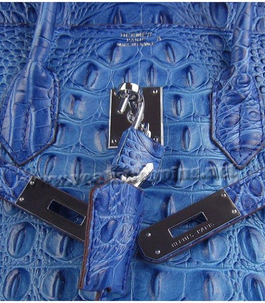 Hermes Birkin 30cm Handbag Croc Head Veins Dark Blue Leather Silver Metal-6