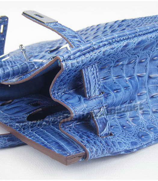Hermes Birkin 30cm Handbag Croc Head Veins Dark Blue Leather Silver Metal-7