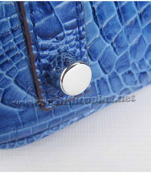 Hermes Birkin 30cm Handbag Croc Head Veins Dark Blue Leather Silver Metal-8