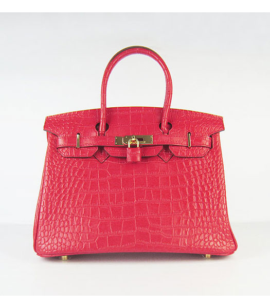 Hermes Birkin 30CM Handbag Red Ccrocodile with Golden Lock