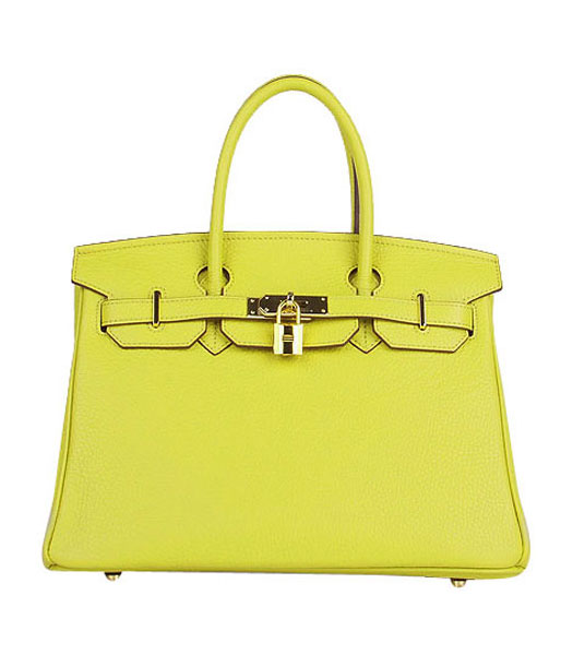 Hermes Birkin 30cm Lemon Yellow Togo Leather Bag Golden Metal