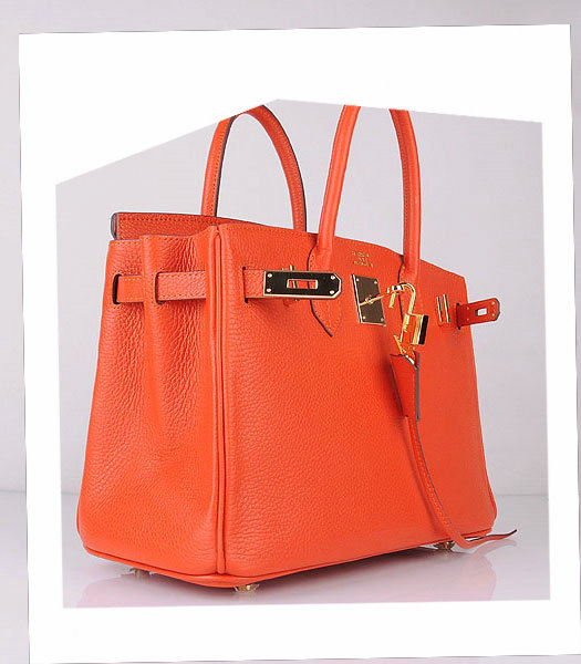 Hermes Birkin 30cm Light Orange Togo Leather Bag Golden Metal-3