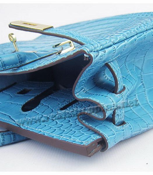 Hermes Birkin 30cm Middle Blue Croc Veins Leather Golden Metal-7