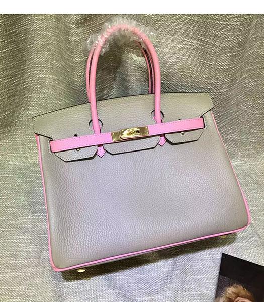 Hermes Birkin 30cm Pink&Grey Mixed Colors Leather Handle Bag