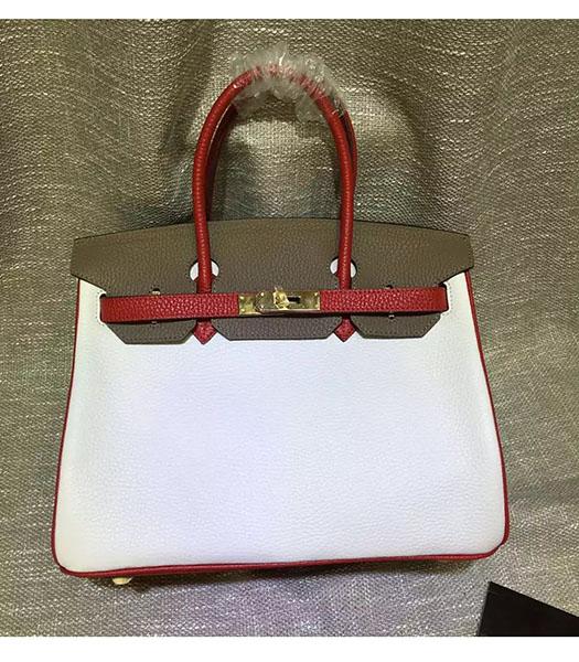 Hermes Birkin 30cm White&Khaki Mixed Colors Leather Handle Bag