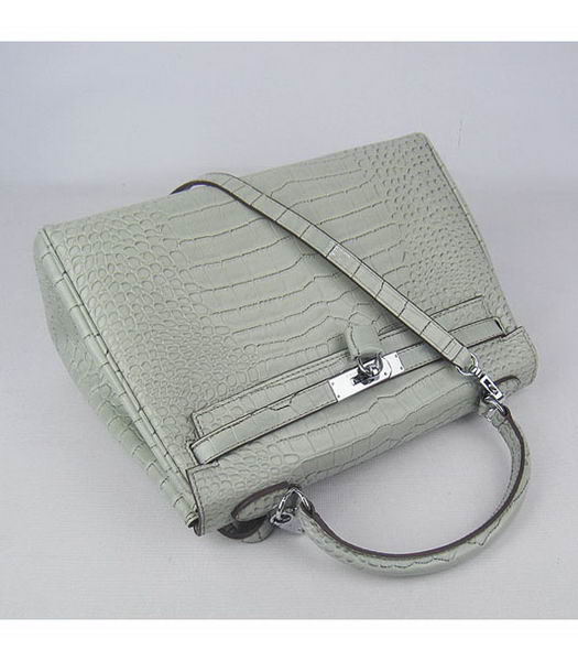 Hermes Birkin 32cm Crocodile Veins Messenger Tote Bag in Silver Grey Calfskin (Silver) -3
