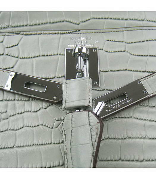 Hermes Birkin 32cm Crocodile Veins Messenger Tote Bag in Silver Grey Calfskin (Silver) -5