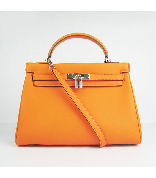 Hermes Birkin 32cm Orange Plain Veins Bag Silver