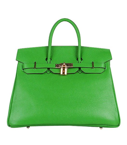Hermes Birkin 35cm Apple Green Togo Leather Bag Golden Metal