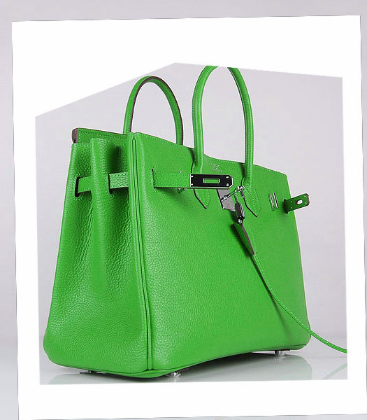 Hermes Birkin 35cm Apple Green Togo Leather Bag Silver Metal-3