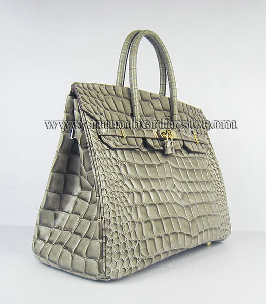 Hermes Birkin 35cm Bag Khaki Big Croc Veins Leather Golden Metal-1