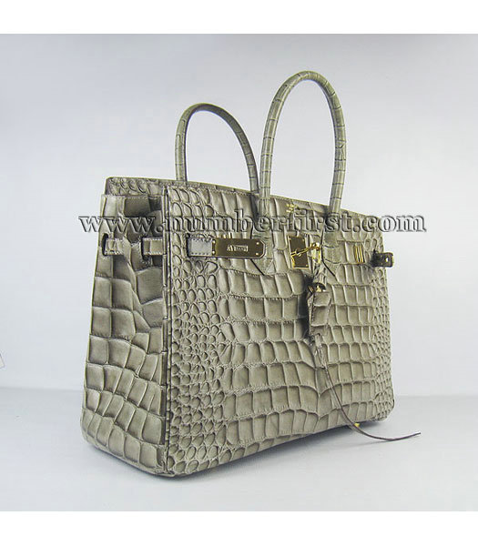Hermes Birkin 35cm Bag Khaki Big Croc Veins Leather Golden Metal-3