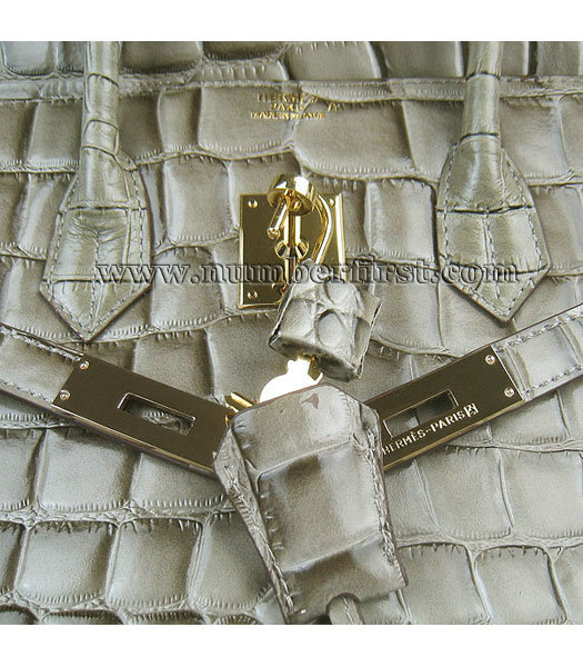 Hermes Birkin 35cm Bag Khaki Big Croc Veins Leather Golden Metal-6