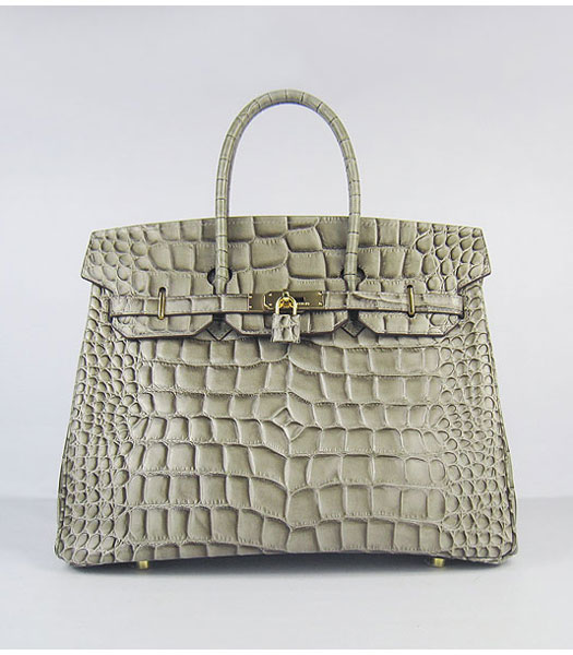 Hermes Birkin 35cm Bag Khaki Big Croc Veins Leather Golden Metal