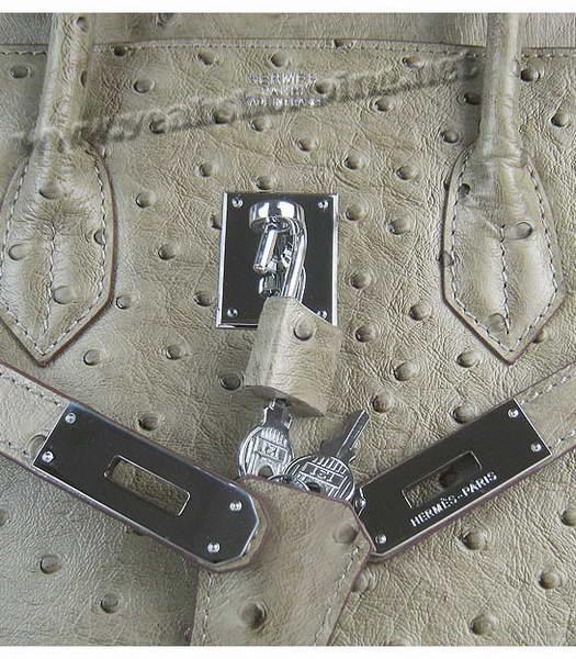 Hermes Birkin 35cm Bag Khaki Ostrich Veins Silver Metal-6