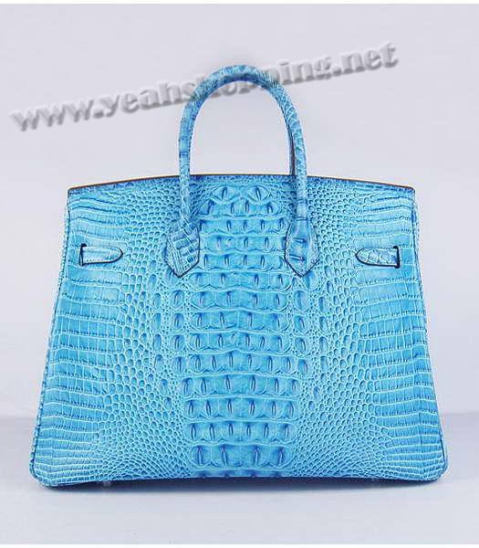 Hermes Birkin 35cm Bag Light Blue Croc Head Veins Leather Silver Metal-2