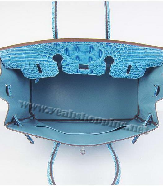 Hermes Birkin 35cm Bag Light Blue Croc Head Veins Leather Silver Metal-5
