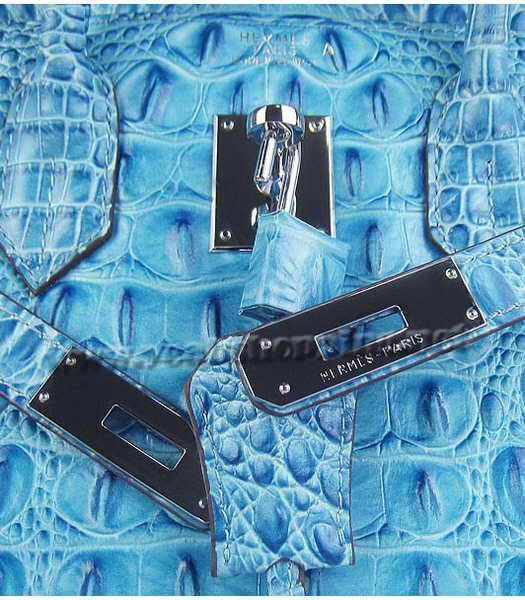 Hermes Birkin 35cm Bag Light Blue Croc Head Veins Leather Silver Metal-6