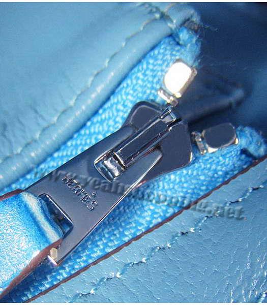 Hermes Birkin 35cm Bag Light Blue Croc Head Veins Leather Silver Metal-8