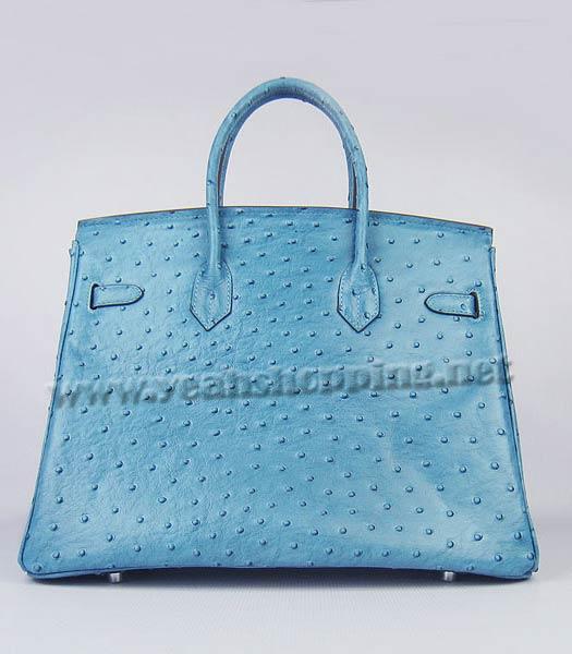 Hermes Birkin 35cm Bag Middle Blue Ostrich Veins Leather Silver Metal-2