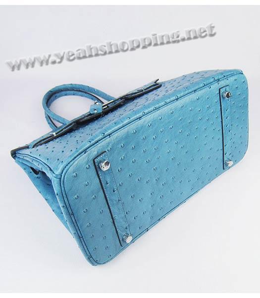 Hermes Birkin 35cm Bag Middle Blue Ostrich Veins Leather Silver Metal-4
